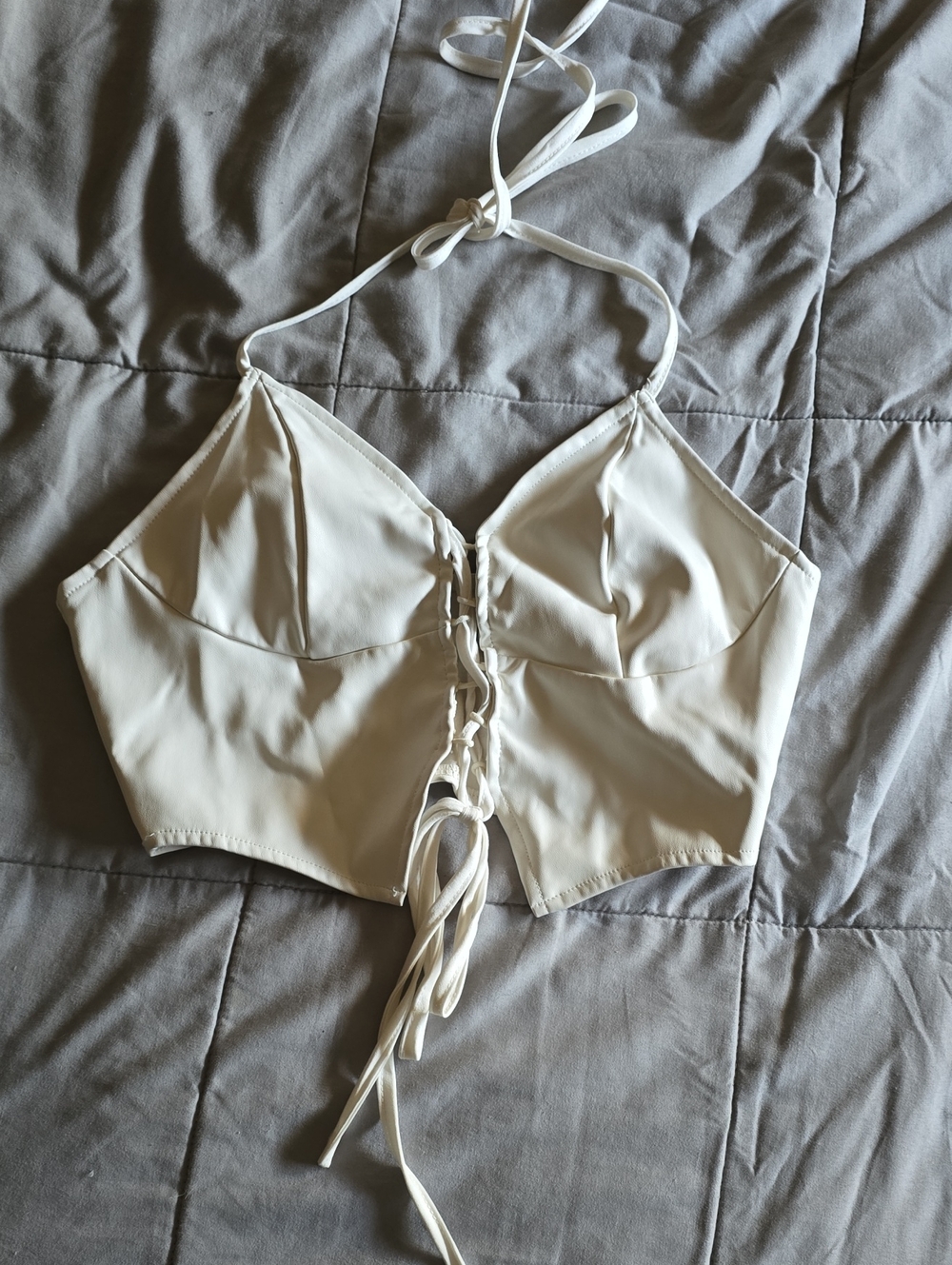 Faux Leather Tie Front Halter